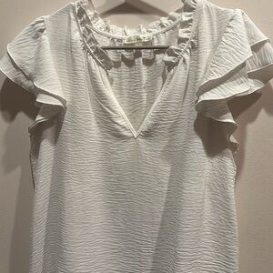 Nine Britton White Ruffle Blouse